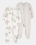 Baby 2-Pack Striped Elephant 2-Way Zip Cotton Sleeper, image 1 of 4 slides