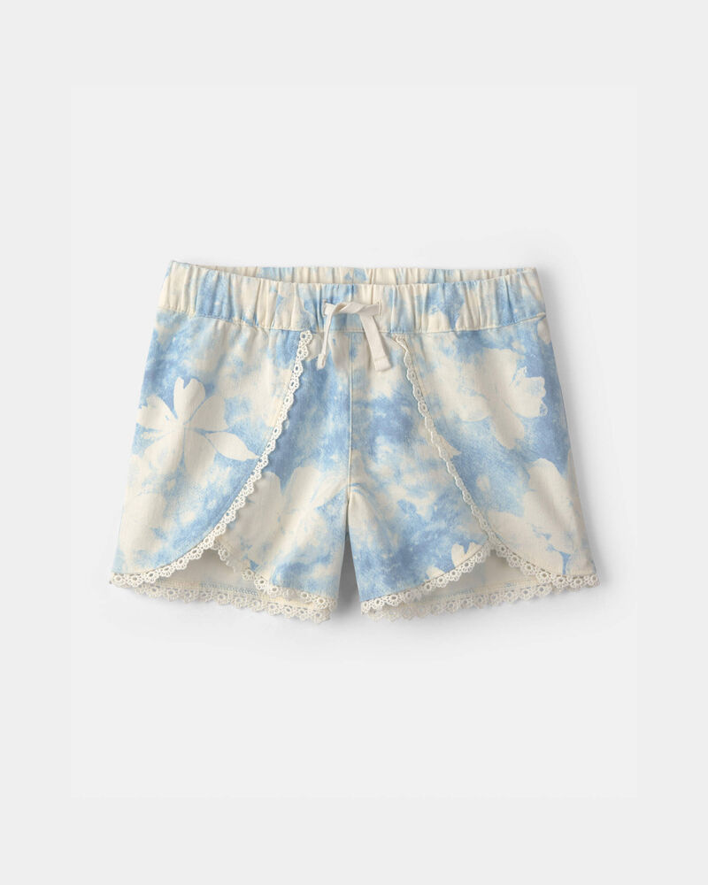 Filles - Short &agrave; motif floral avec ourlet dentel&eacute; - Ivoire/Bleu, image 1 sur 3 diapositives