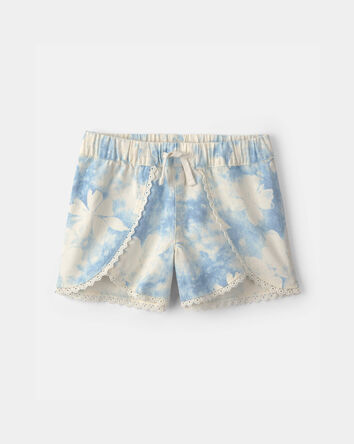 Girls Floral Eyelet Shorts - Ivory/Blue, 