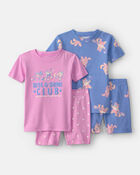 Toddler Girl Cat 100% Cotton Short-Sleeve Snug Fit 4-Piece pyjama Set - Purple/Blue, image 1 of 5 slides