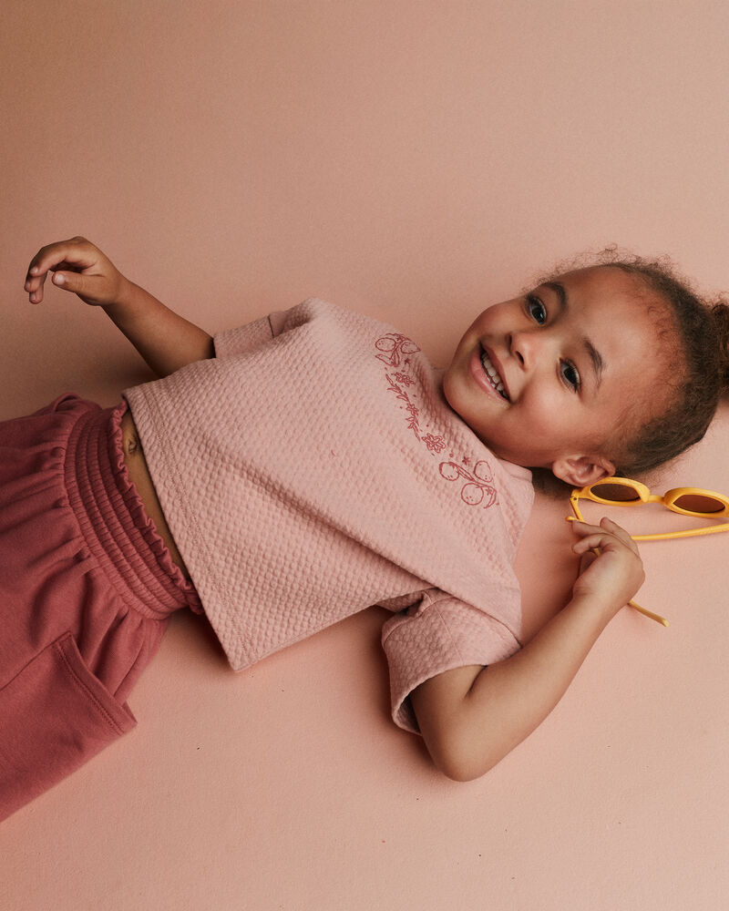 Tout-petit fille - T-shirt &agrave; coupe asym&eacute;trique et manches chauve-souris - P&ecirc;che, image 4 sur 5 diapositives