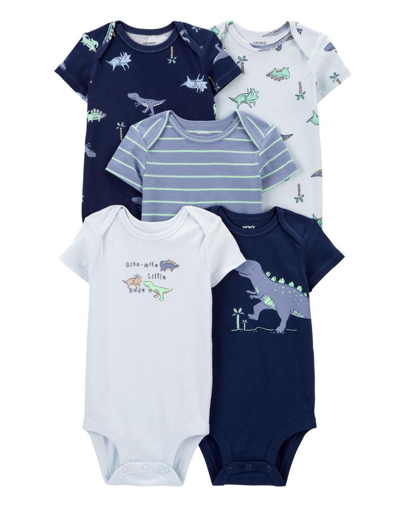 Baby 5-Pack Dinosaur Short-Sleeve Bodysuits, image 1 of 8 slides