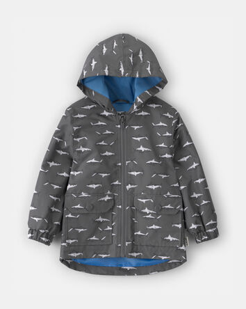Toddler Boy Slate Shark Rain Jacket- Black, 