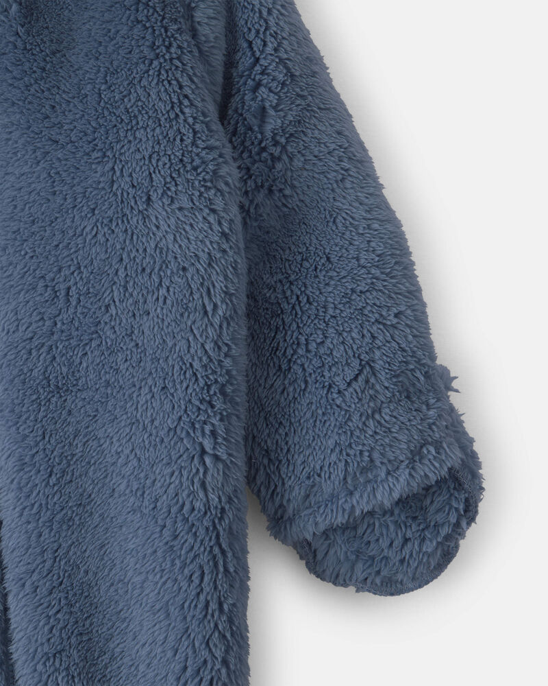 B&eacute;b&eacute; gar&ccedil;on - Combinaison manches longues en molleton teddy &agrave; th&egrave;me ourson &ndash; Bleu, image 3 sur 4 diapositives