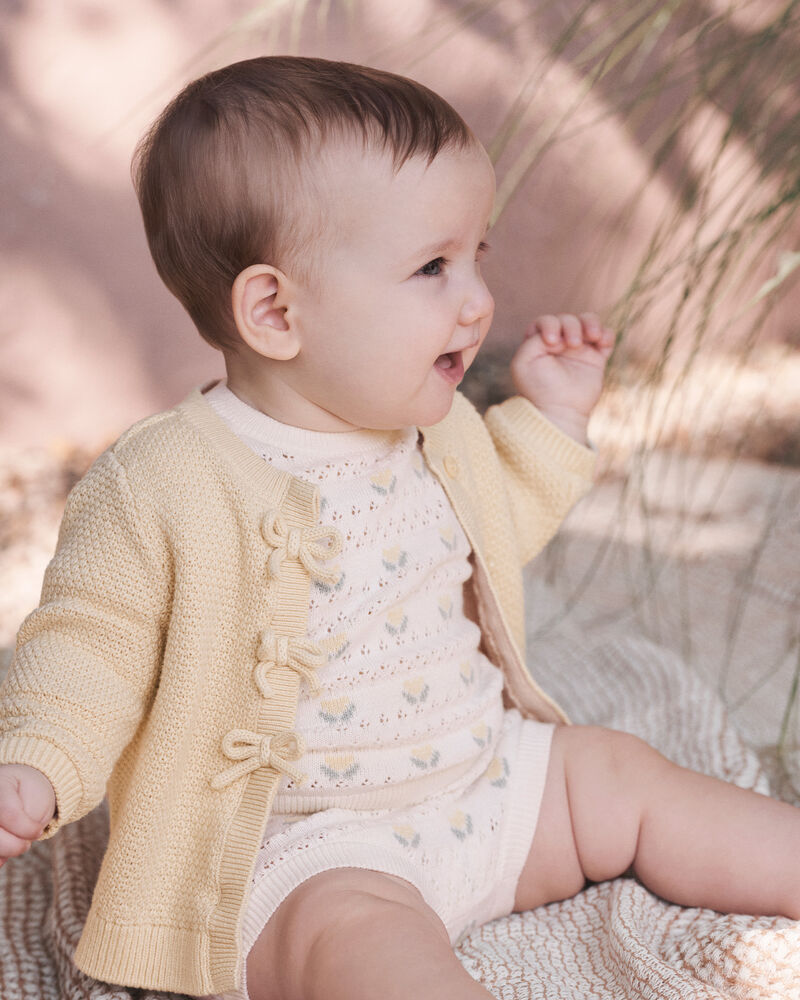 Baby Girl Organic Cotton Sweater Set in Yellow Floral, image 2 of 5 slides