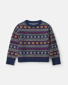 Kids Bear Fair Isle Sweater - Navy Blue, image 1 of 3 slides