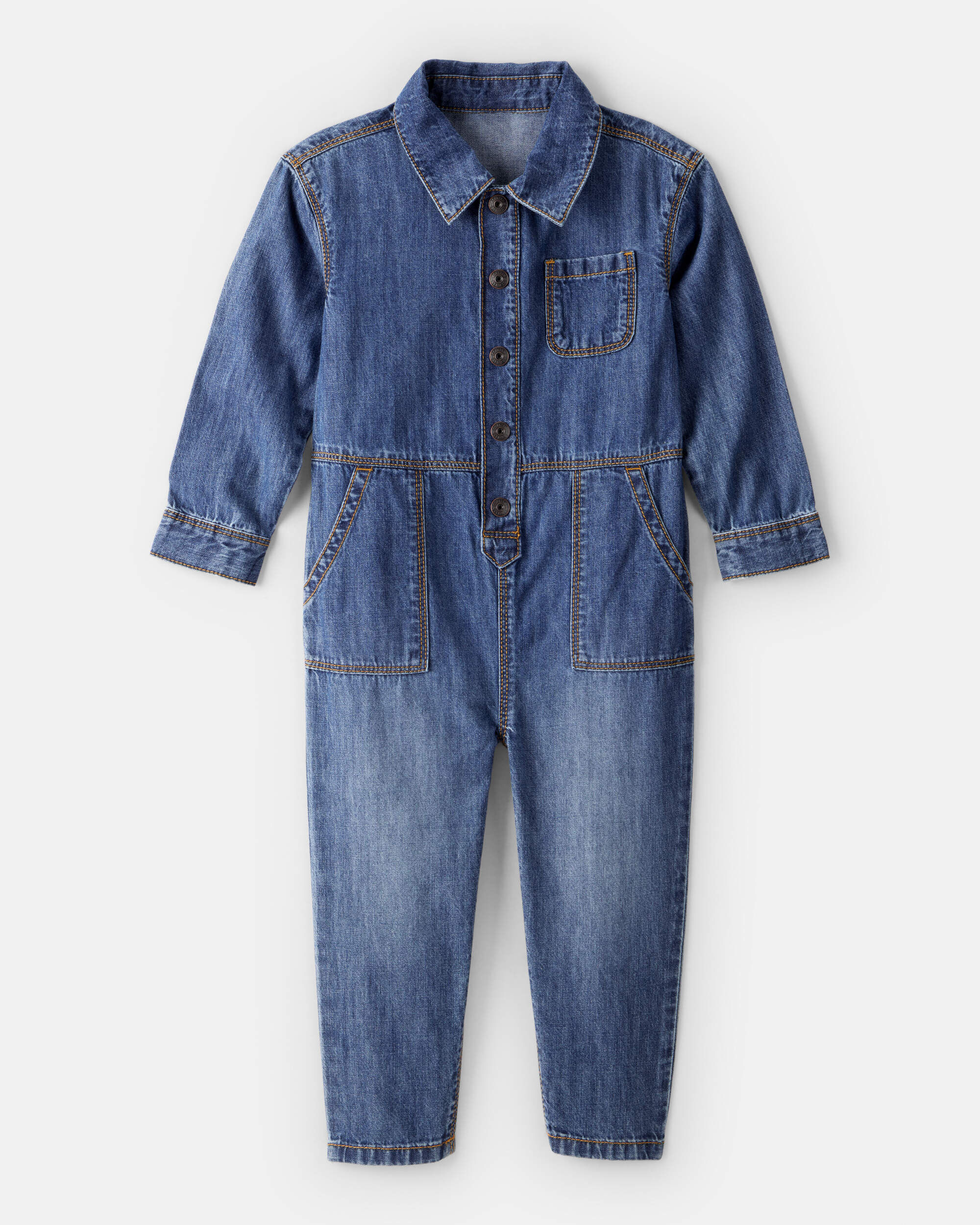 Toddler Denim Long-Sleeve Jumpsuit - Blue | Carter's Oshkosh Canada