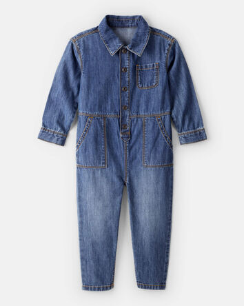 Toddler Denim Long-Sleeve Jumpsuit - Blue, 