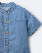 Toddler Boy Mandarin Collar Button-Down Shirt in Chambray, image 4 of 6 slides
