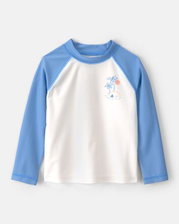 Toddler Boy Palm Tree Long-Sleeve Rashguard Top - Blue/White, 