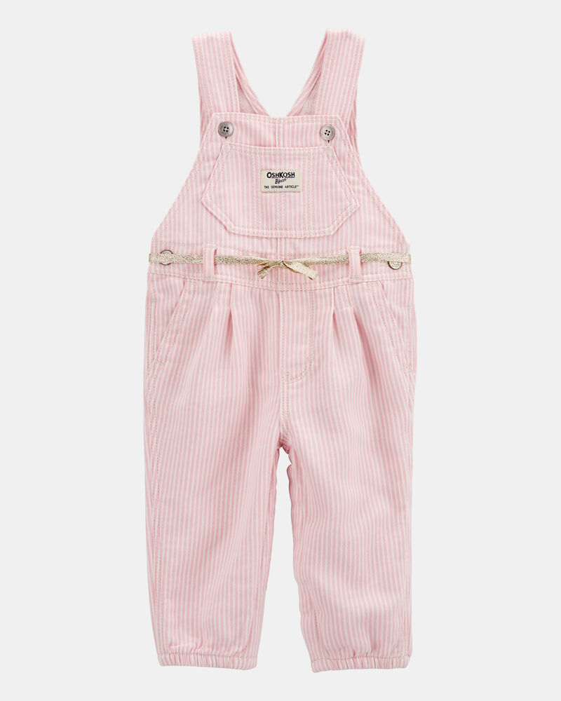 Baby Knit Denim Hickory Stripe Overalls - Pink, image 1 of 4 slides
