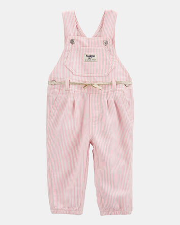 Baby Knit Denim Hickory Stripe Overalls - Pink, 