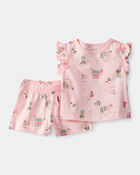 B&eacute;b&eacute; fille - Ensemble 2 pi&egrave;ces camions, fleurs et short - Rose, image 1 sur 2 diapositives