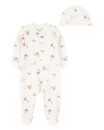 Baby 2-Piece Barn Print 2-Way Zip Sleeper & Headwrap Set, 