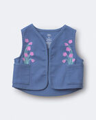 Toddler Girl Embroidered Cropped Vest with Otter Pockets - Slate Blue, image 2 of 6 slides