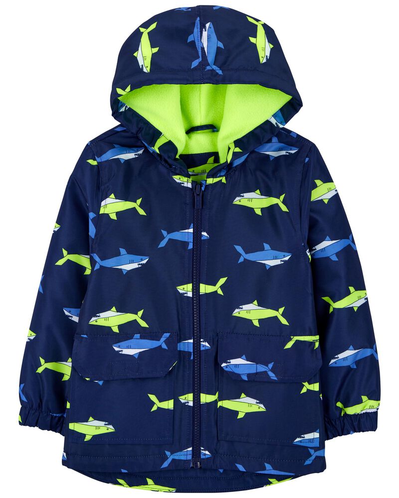 Kid Shark Print Rain Jacket, image 1 of 3 slides