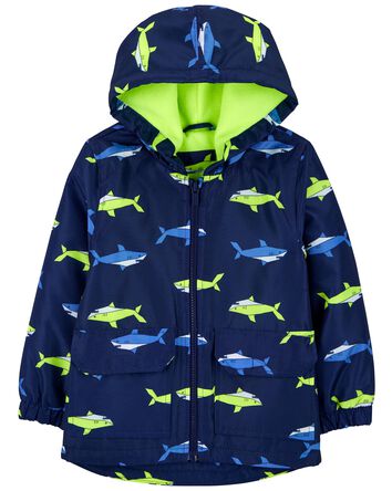 Kid Shark Print Rain Jacket, 