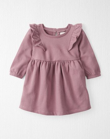 Baby Long-Sleeve Ruffle Dress Made with Organic Cotton in Desert Mauve, 