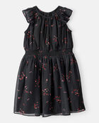 Girls Floral Short-Sleeve Occasion Dress - Black, image 1 of 4 slides