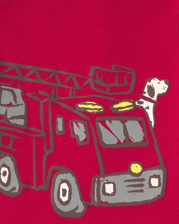 B&eacute;b&eacute; gar&ccedil;on - Pyjama ajust&eacute; 4 pi&egrave;ces en 100 % coton &agrave; rayures et camion d&rsquo;incendie - Rouge/Blanc, 