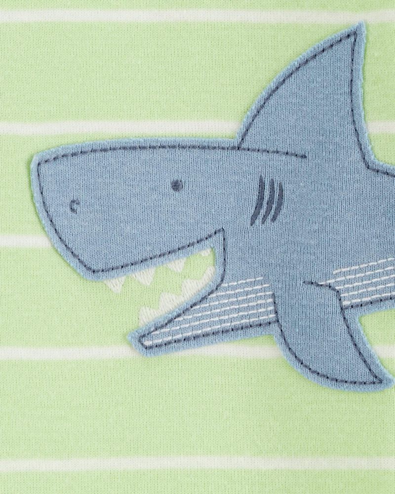 Toddler Shark Striped Snug Fit Cotton Footless 1-Piece Pyjamas - Green, image 2 of 4 slides