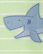 Toddler Shark Striped Snug Fit Cotton Footless 1-Piece Pyjamas - Green, image 2 of 4 slides