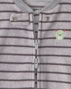 Baby Boy Monster Striped Fleece 2-Way Zip Sleeper - Grey, image 4 of 7 slides