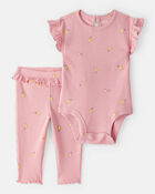 Baby Girl Lemon Bodysuit & Pant Set - Pink, image 1 of 3 slides