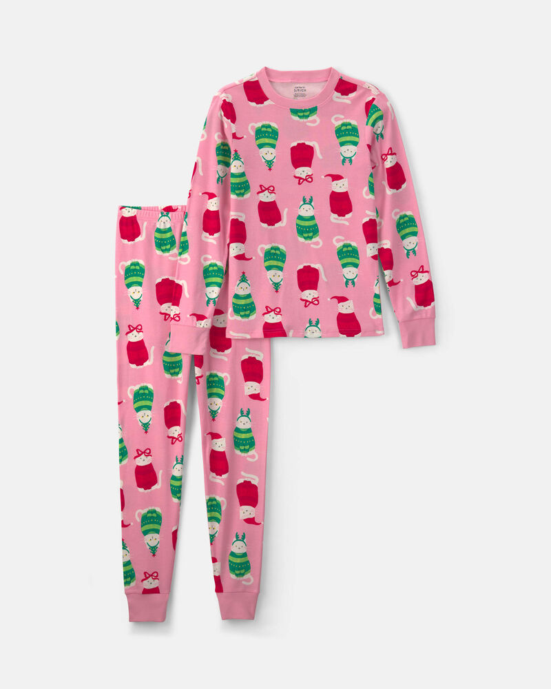 Filles - Pyjama ajust&eacute; 2 pi&egrave;ces &agrave; motif chats en chandails de No&euml;l &ndash; Rose, image 1 sur 2 diapositives