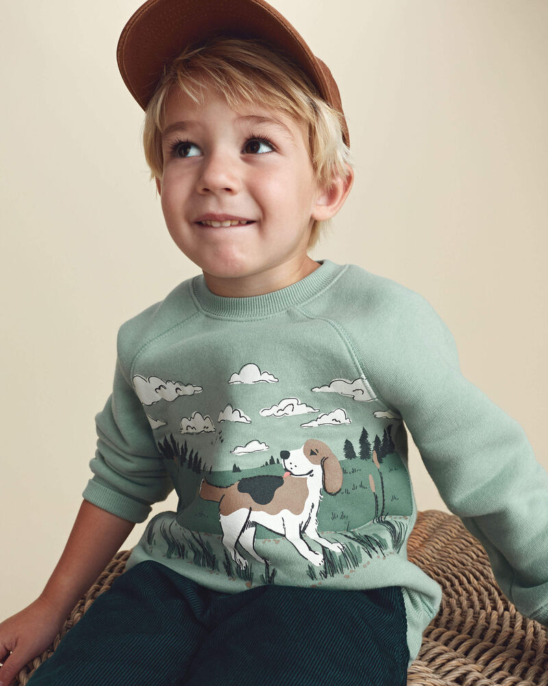 Toddler Boy Dog Fleece Pullover Sweatshirt - Green, image 3 of 5 slides