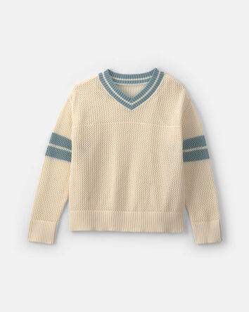 Girls 2-Piece Varsity Sweater - Cream/Blue, 