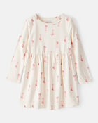Toddler Girl Ballet Slipper Print Long-Sleeve Dress - Ivory, image 1 of 4 slides