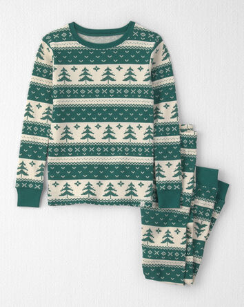 Jeune - Pyjama 2 pi&egrave;ces en tricot gaufr&eacute; fait avec du coton biologique &agrave; motif jacquard, 