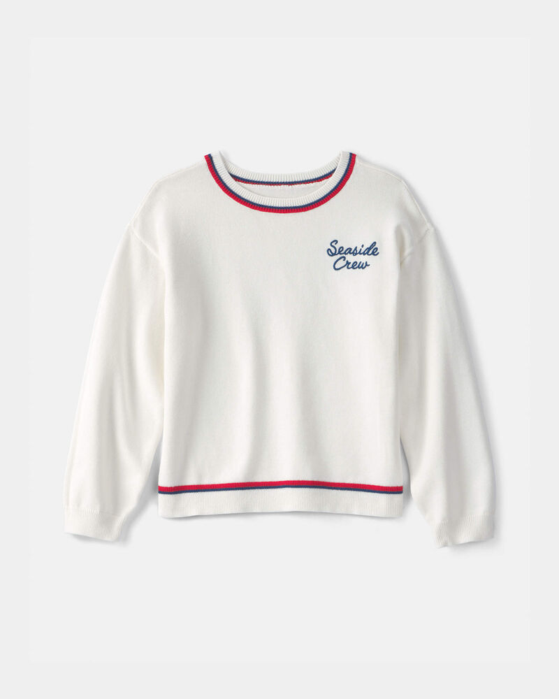 Girls 'Seaside Crew' Nautical Sweater - White, image 1 of 5 slides