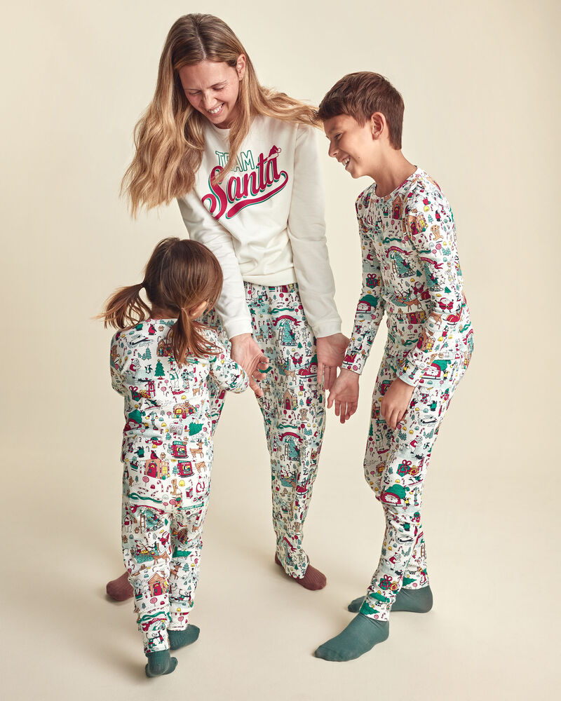Kids Team Santa' Christmas Fleece Loose Fit Pyjama Top - Cream, image 2 of 4 slides