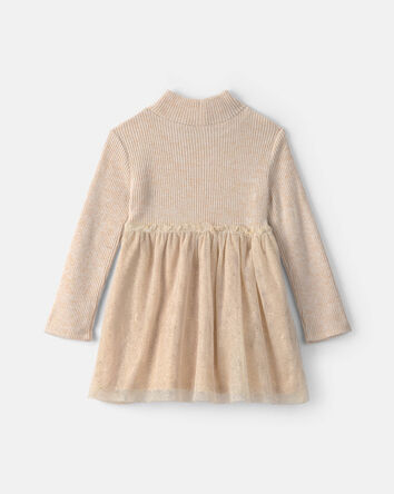 Toddler Girl Shimmer Long-Sleeve Sweater Tulle Dress - Cream, 
