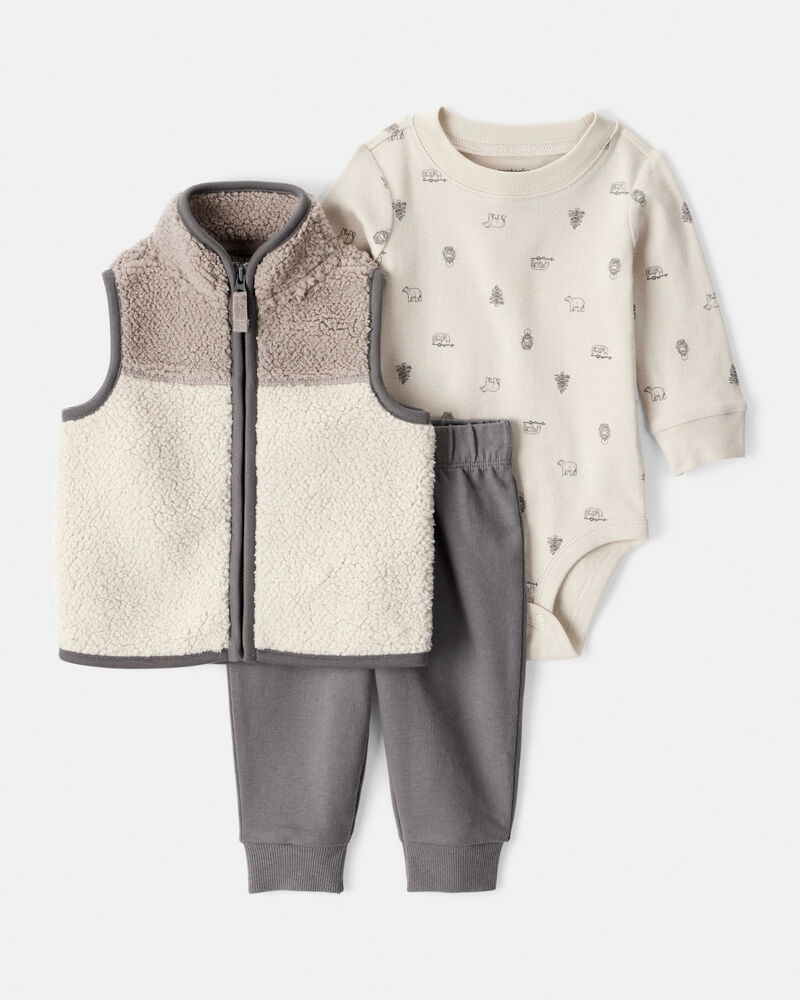 Baby Boy 3-Piece Tee & Pant Set - Khaki, image 1 of 5 slides