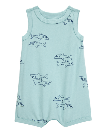 Baby Boy Shark Print Cotton Romper, 