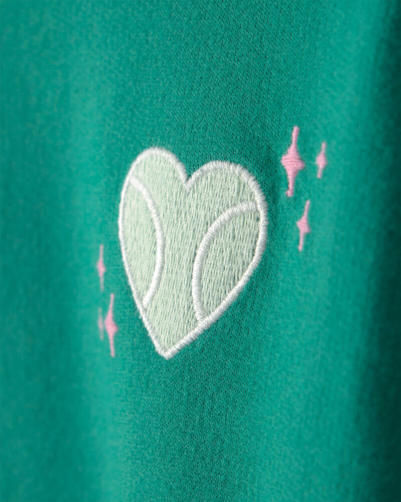 Girls Tennis Heart French Terry Pullover Sweatshirt - Green, image 3 of 5 slides