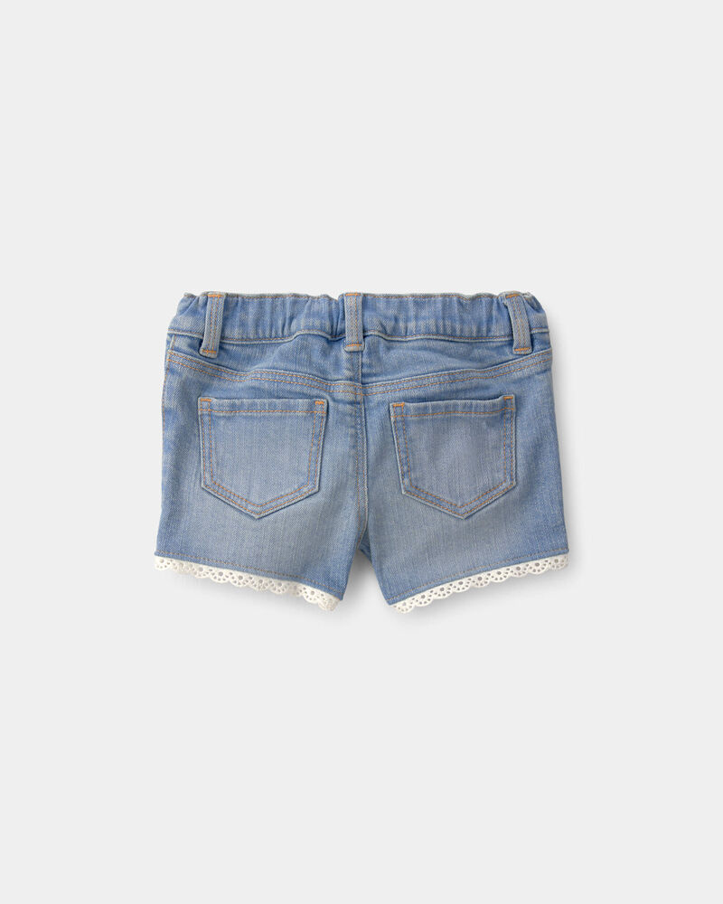 Baby Girl Eyelet Trim Denim Shorts - Light Wash, image 2 of 4 slides