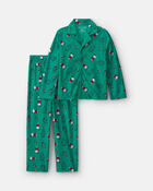 Kids 2-Piece Snoopy Christmas Fleece Loose Fit Pyjama Set - Green, image 1 of 4 slides