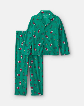 Kids 2-Piece Snoopy Christmas Fleece Loose Fit Pyjama Set - Green, 