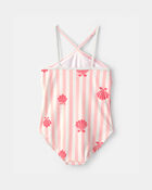 Girls 1-Piece Shell Striped Swimsuit - Pink, image 2 of 4 slides