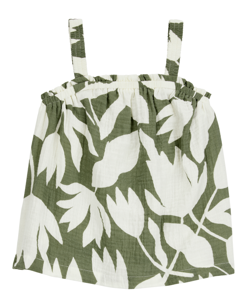 Toddler Tropical Floral Sleeveless Tank - Green, image 1 of 3 slides