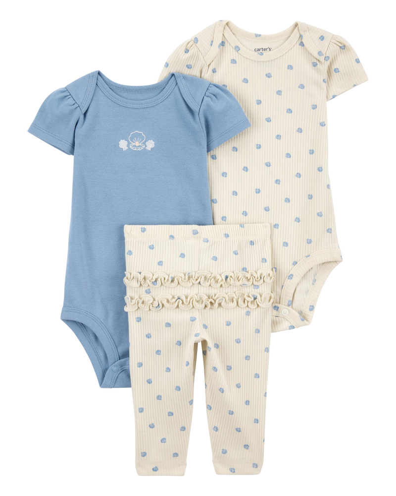 Baby 3-Piece Seashell Little Character Set® - Blue/Cream, image 1 of 4 slides