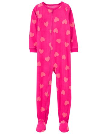 1-Piece Hearts Fleece Footie Pyjamas, 