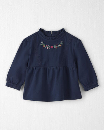 B&eacute;b&eacute; fille - Haut p&eacute;plum en coton biologique &agrave; broderie, 