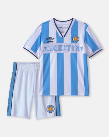 Kids 2-Piece Umbro Argentina Soccer Jersey & Short Set - Light Blue/White, 