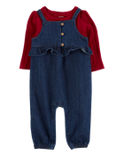 Baby 2-Piece Long-Sleeve Tee & Denim Jumpsuit Set, image 1 of 6 slides
