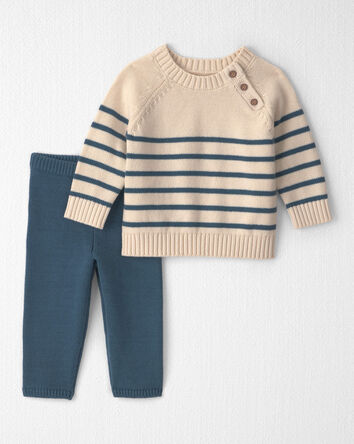 B&eacute;b&eacute; - Ensemble 2 pi&egrave;ces chandail &agrave; rayures et pantalon en tricot de coton biologique, 